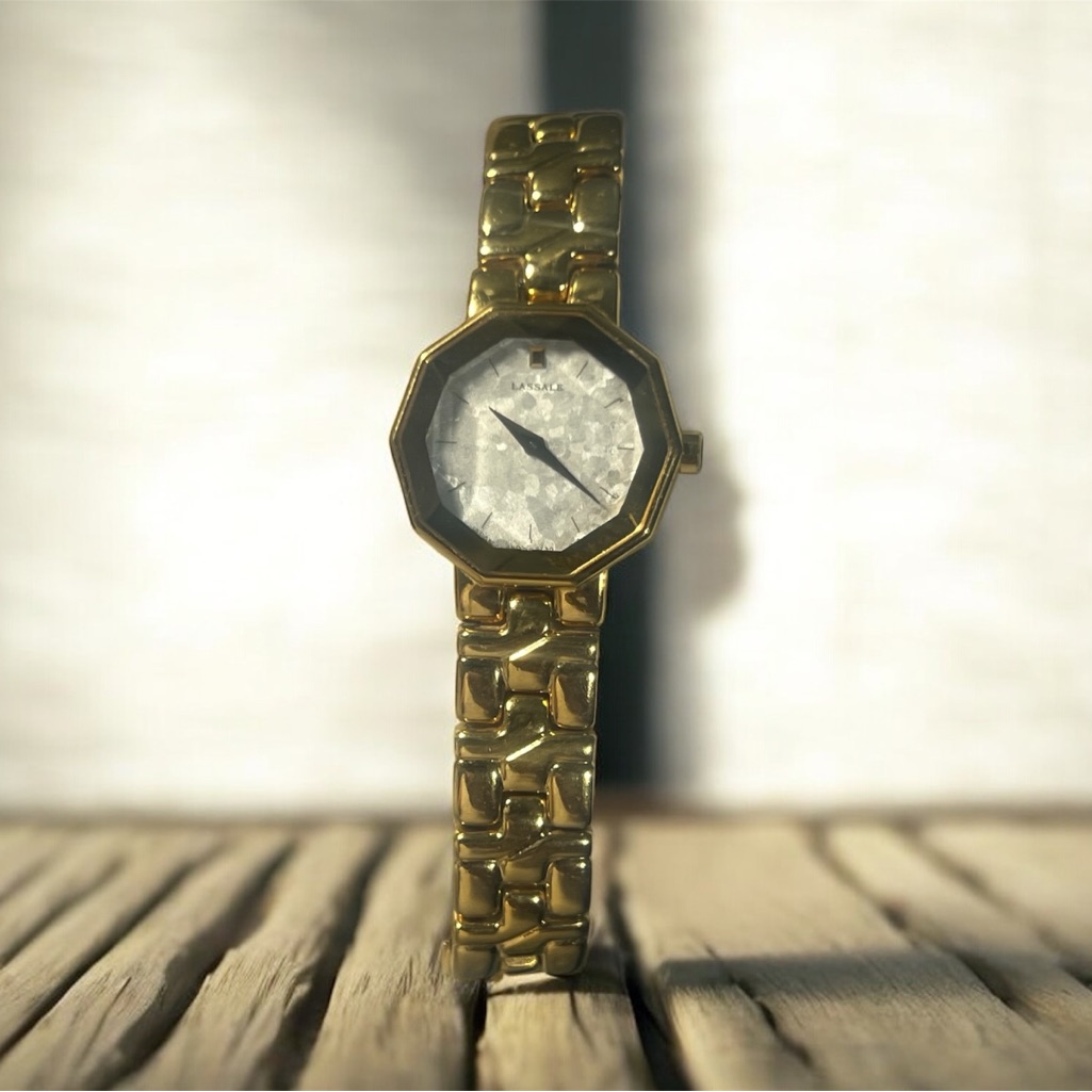 953Vintage Elegant Lassale Womens Gold Watch With Textured Face